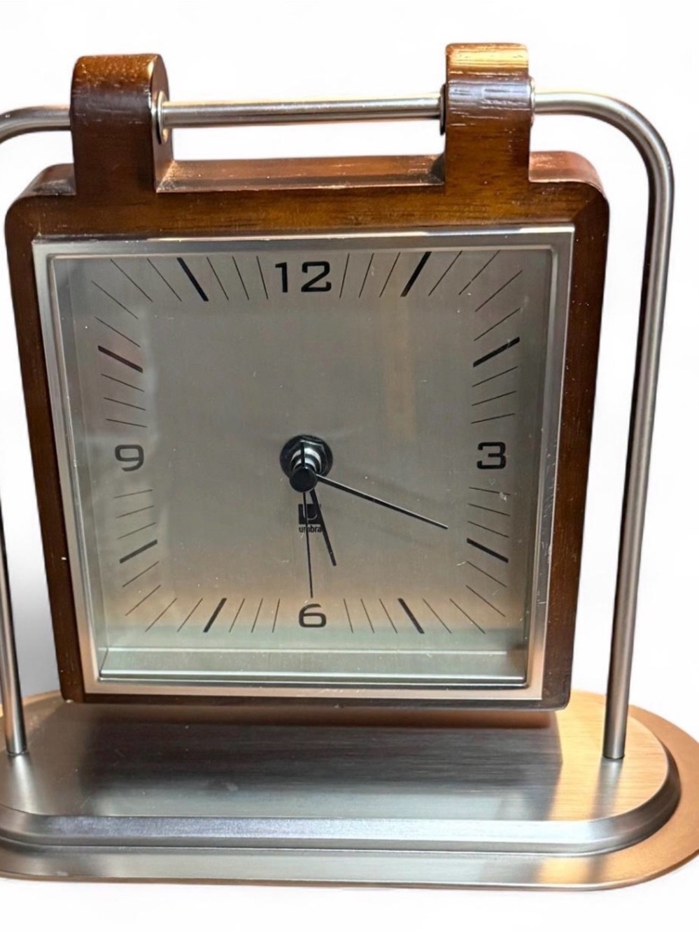 Vintage Umbra Matt Carr Table Clock Mid Century Modern Wood Metal Desk Clock